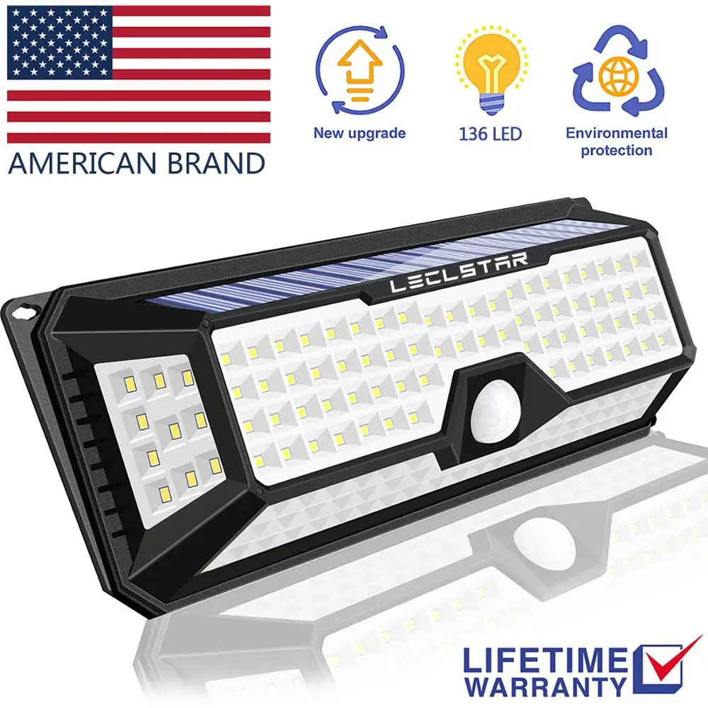 Outdoor Led Wall Light Solar Lamp Motion Sensor Waterproof 136 Led Solar Garden Light Security Gate Porch Light Outside Lighting