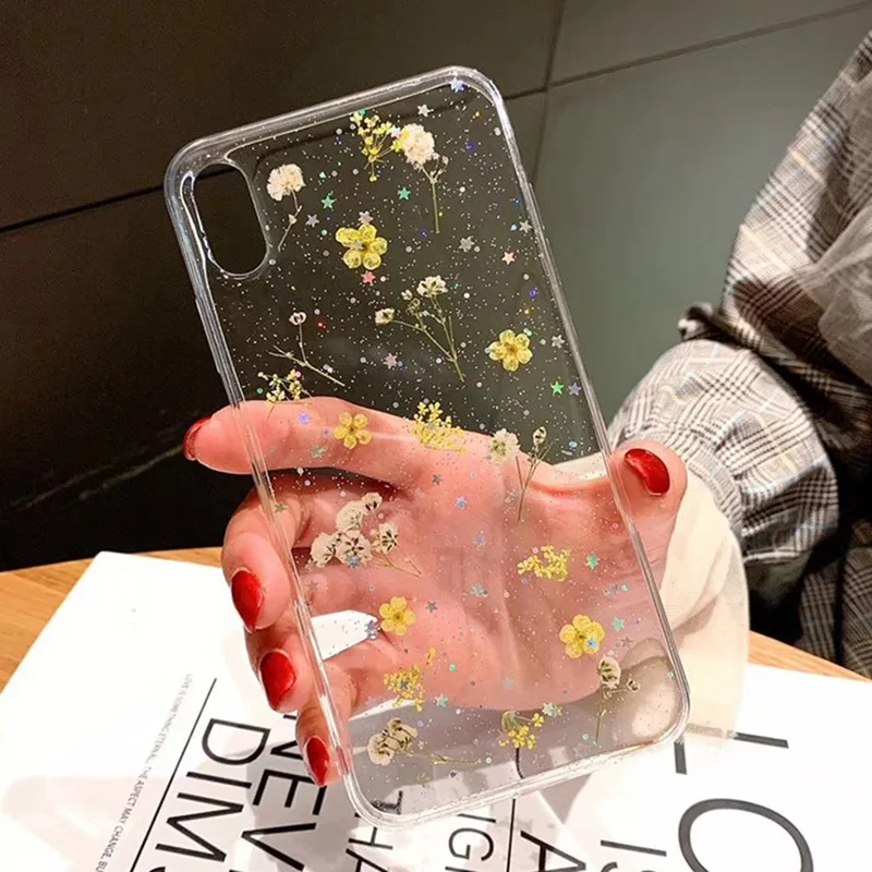 Настоящий высушенный прозрачный чехол ручной работы с цветком для телефона чехол для iPhone 6 6 S 7 8 Plus X XS Max XR мягкий чехол из ТПУ