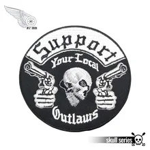 Поддержка ваших местных outlaws мотоцикл патч вышивка железа на Череп Кости Байкер на заказ для куртки
