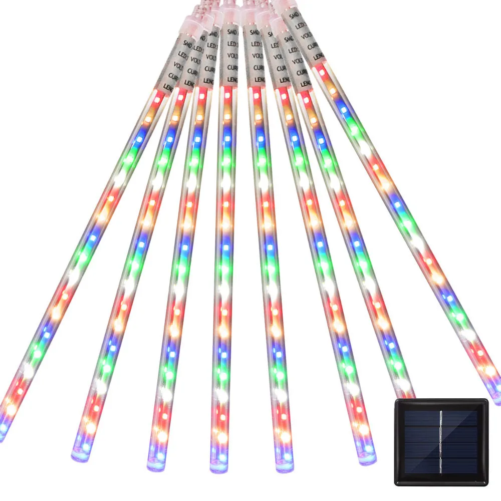 Светодиодный фонарь на солнечной батарее для улицы, 8 лампочек, метеоритный дождь, дождевые огни, сосулька, капля снега, падающие огни для сада, патио, украшения для праздников и вечеринок - Испускаемый цвет: Colorful