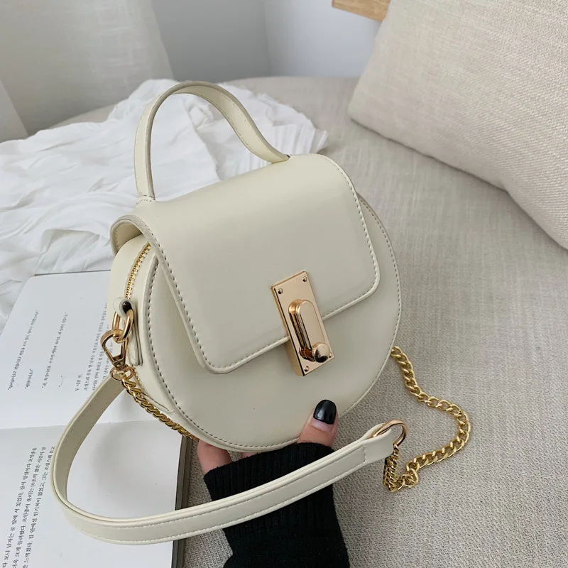 

Small bag female 2019 new wave Korean Chain round shoulder bag wild casual purses and handbags PU Leather Messenger bag clutch