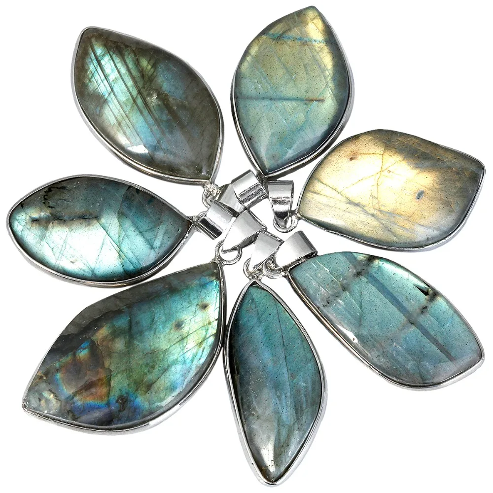 

TUMBEELLUWA 1Lot (5Pc) Natural Irregular Shape Labradorite Healing Crystal Chakra Reiki Pendant Fit Necklace