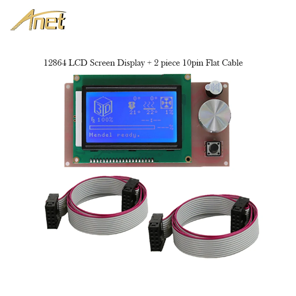 

Anet 3D Printer Parts 2Pcs 10 Pin Flexible Flat Ribbon Cable+12864 LCD Smart Display Screen for A6 3d printer Reprap Prusa I3