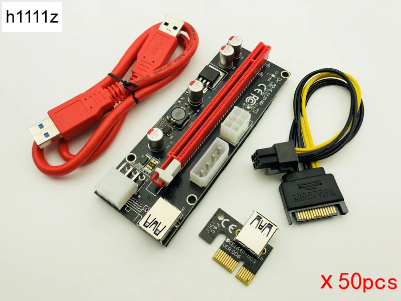 50 шт. VER 009S PCI E Express 1X to 16X Riser Card USB 3 0 кабель SATA 15 Pin 6 питания для майнинга