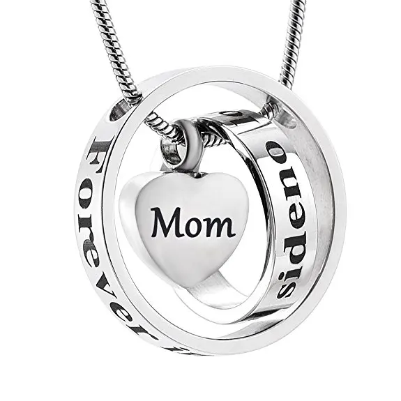 

JJ001 Two Circle - No Longer By My Side,Forever In My Heart Stainless Steel Cremation Urn Necklace For Ashes For Mom/Dad/Son....