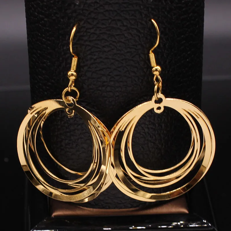 Модные круглые серьги-капли из нержавеющей стали для женщин ювелирные изделия золотого цвета Висячие серьги ювелирные изделия joyeria E612661
