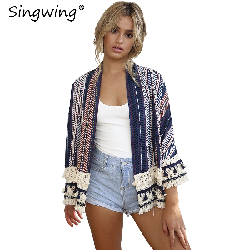 

Singwing Tassel Lace Stitching Women Cardigan jacket Long Sleeve Open Stitch Coat Jacket Outerwear Fashion Women Coats