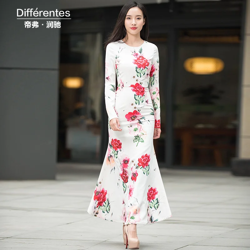

Trumpet Dress Mermaid Slim Fit Long Dress Women Plus Size Clothing Party Maxi Dresses Long Sleeve O Neck 6706