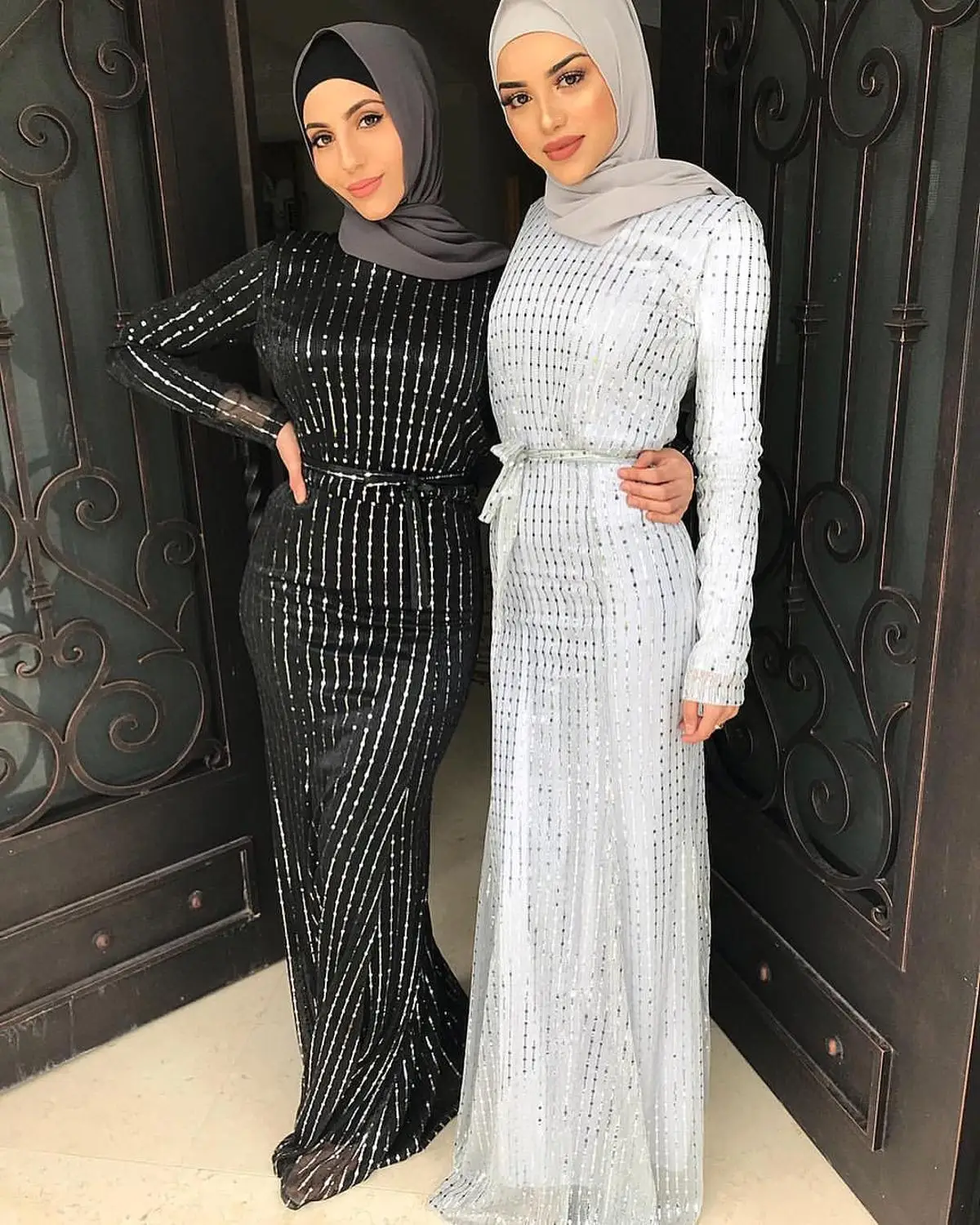 

Elegant Muslim Sequins Maxi Dress Beading Abaya Cardigan Female Kimono Long Robes Jubah Middle East Ramadan Eid Arab Islamic