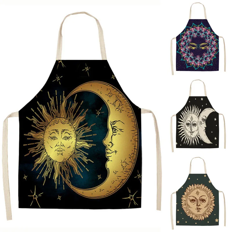 

1Pcs Ramadan Pattern Cotton Linen Kitchen Aprons for Woman and Man Home Cooking Baking Shop Cleaning Accessory 53*65cm DD1001