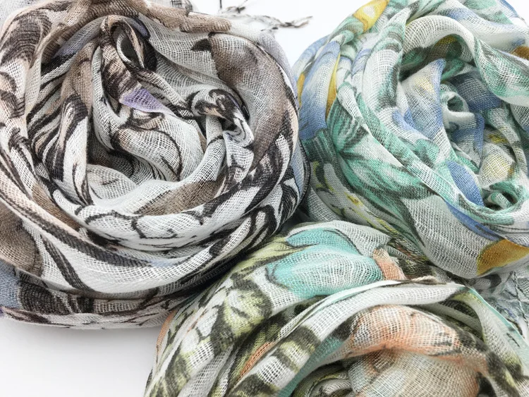 Цветочный льняной шарф женские летние шарфики женский шарф бренд пашмины шали обертывают хиджабы головной шарф 180x55 см LL06