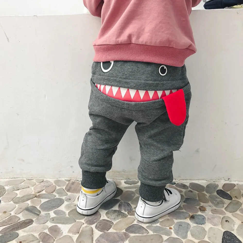 Детские штаны для маленьких мальчиков и девочек с изображением акулы; брюки; зимние штаны-шаровары с рисунком языка; детские штаны с милым монстром для малышей; брюки для мальчиков и девочек