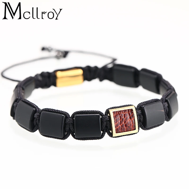 

Mcllroy Luxury Men Braided Bracelet Geometric Stone Beads Bracelets Bangles Pave CZ Python Lace-up Adjusted Mens Jewelry 2019