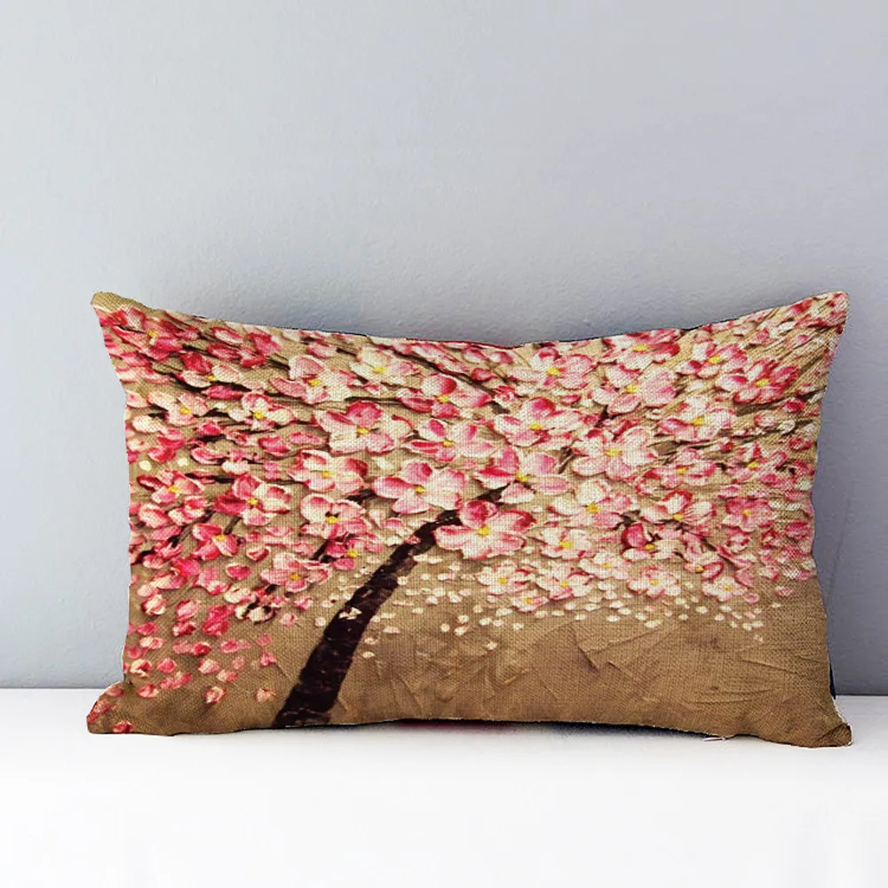 Прямоугольная Наволочка на подушку из смешанного хлопка с 3D принтом дерева и цветов, винтажная Наволочка на подушку, Наволочка на талию, скрытая застежка-молния
