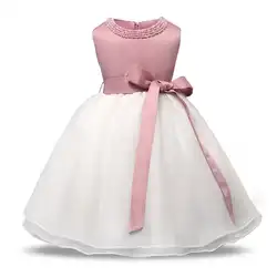 Милые летние без рукавов для малышей платье на день рождения с жемчугом девушка одежда розовый белый лоскутное сладкий Детский костюм для