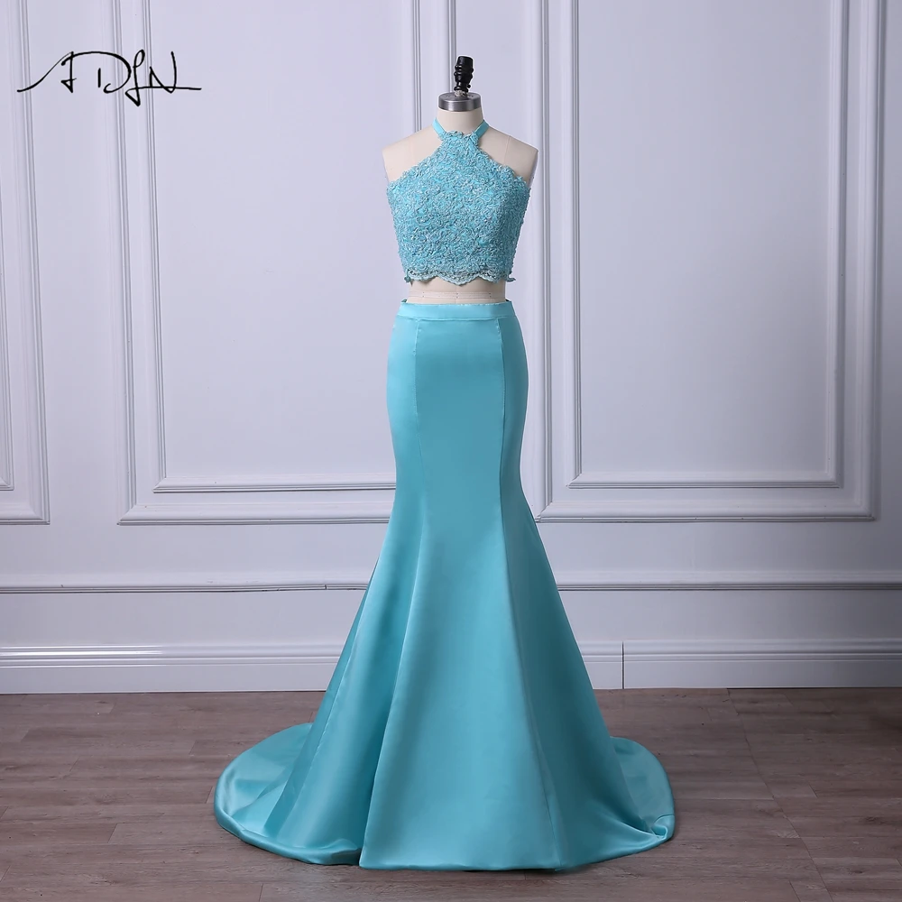 ADLN Sexy Two Piece Evening Dresses Halter Mermaid Prom Gown Robe de Soiree Custom Size Satin Formal Party Wear | Свадьбы и