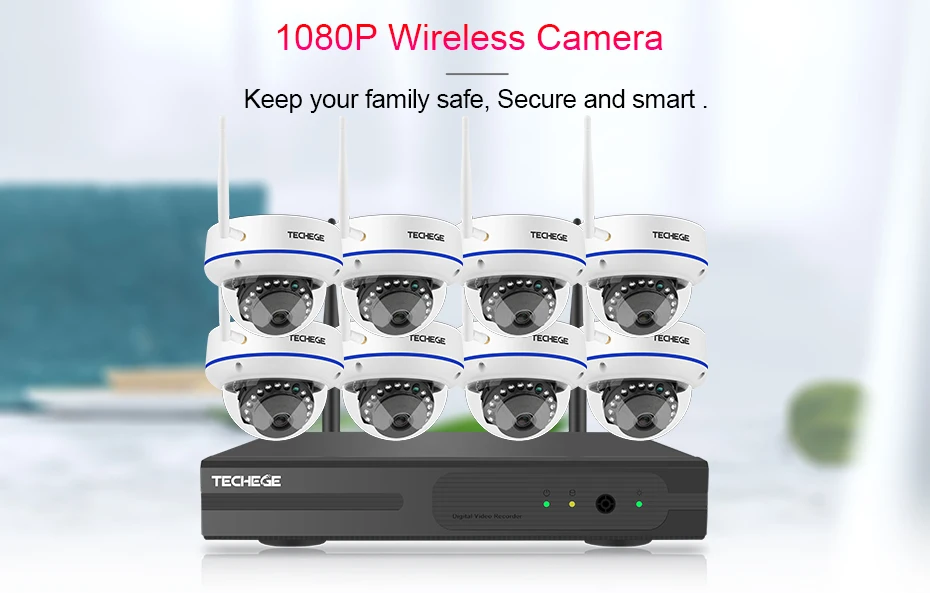 Techege 8CH 1080P H.265 Беспроводной NVR комплект 2.0MP аудио запись оповещения электронной почты Антивандальная ip-камера безопасности системы видеонаблюдения