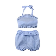 Милый клетчатый детский купальник для малышей, комплект купальных костюмов для маленьких девочек, клетчатый укороченный топ, шорты, одежда Летний Сарафан