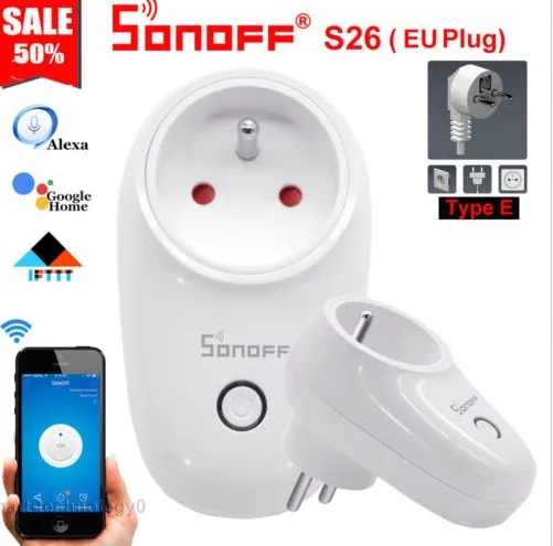 

Sonoff S26 WiFi Smart Socket Wireless Plug Power Socket Smart Home Switch Smart Remote Control for Alexa Google Assistant IFTTT