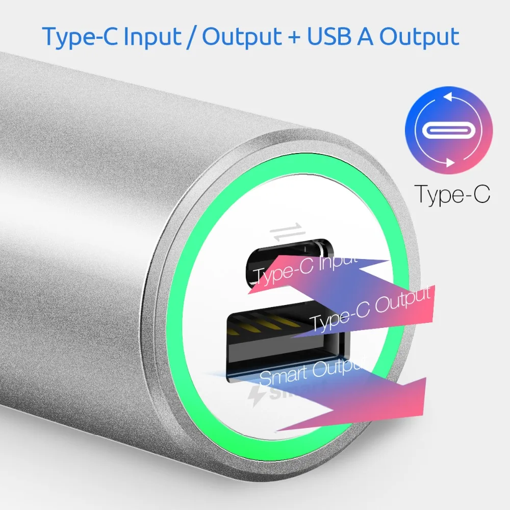  Pisen Mini Type-C 5000mAh Power Bank 5V/3A External Battery Pack Portable Power Charger Bar for Sma