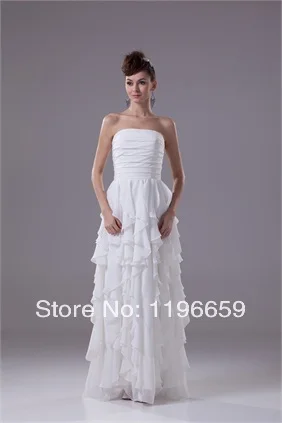 new 2014 fashion womens Floor-length Chiffon Zipper-back Cascading Ruffles Ruched Wedding Dress-free shipping | Свадьбы и торжества