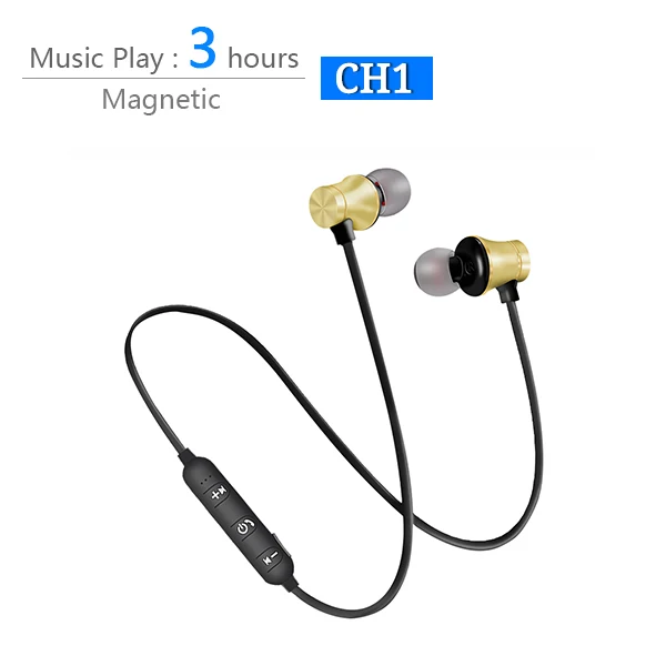 Беспроводные наушники с Bluetooth, спортивные наушники с защитой от пота, наушники с магнитными басами, наушники с микрофоном FBYEG - Цвет: CH1-gold-3h