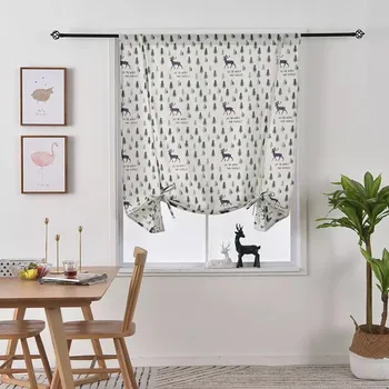 

Northern Europe Style Elk &Forest Printed Cotton Linen Curtain Children Room Cartoon Decorative Roman Curtain 117*160cmH