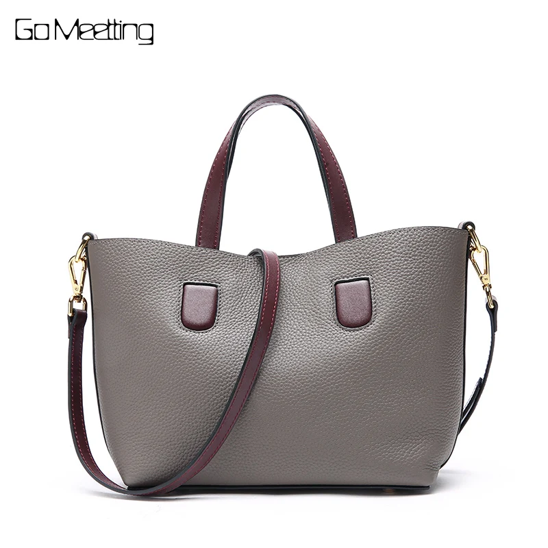 

Go Meetting Brand Genuine Leather Women Composite Bag Tote Famous Female Shoulder Bags Ladies HandBags Cowhide Crossbody Bag