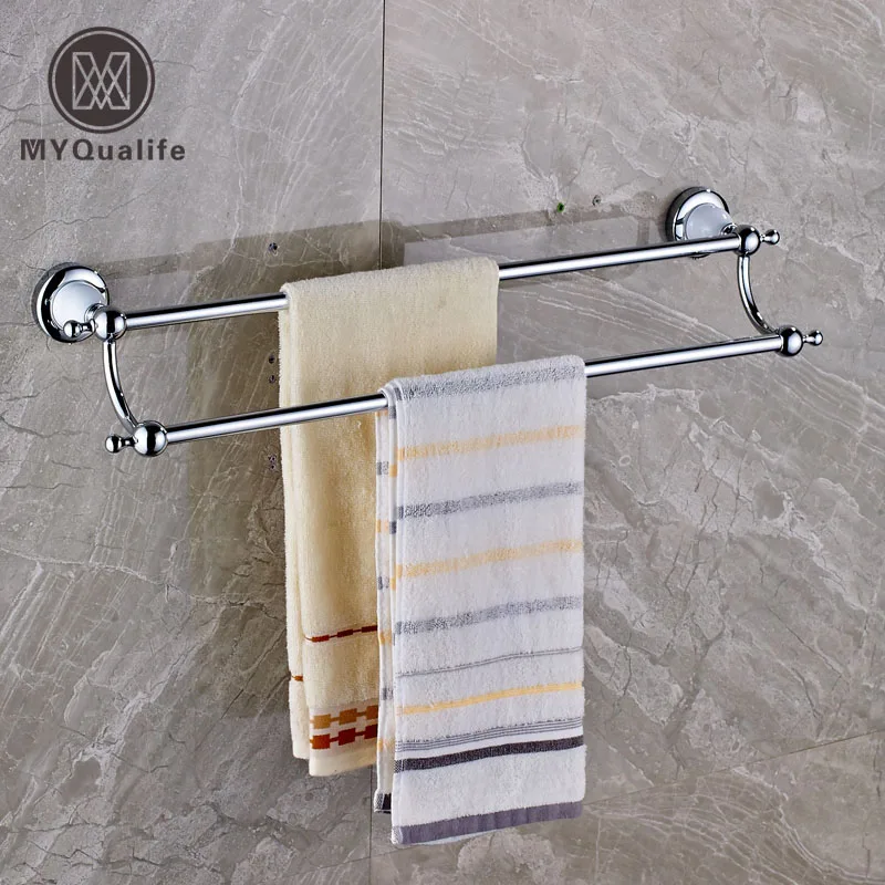 Chrome Brass 60cm Long Towel Bar Wall Mounted Bathroom Bath Towel Rack
