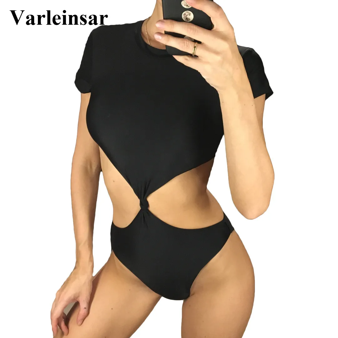 

Sexy Black Trikini Cut Out Knotted One Piece Swimsuit Women Swimwear Female 2019 Bather High Neck Bathing Suit Swim Wear V975