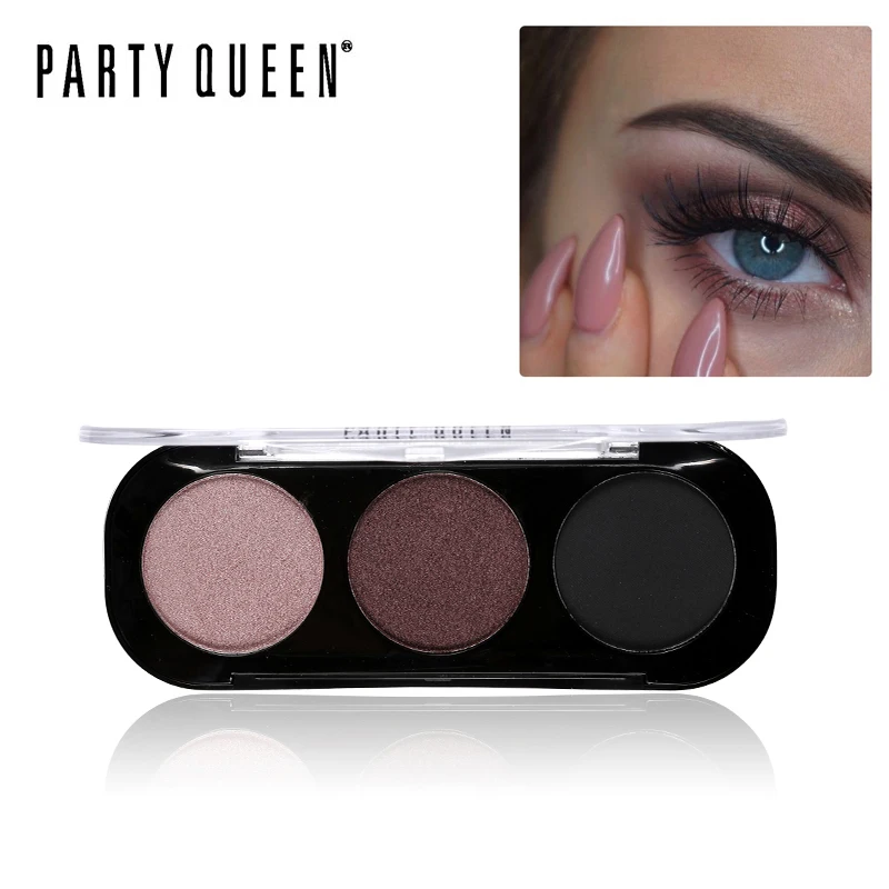 Палетка теней для век Party Queen Pro 3 цвета мерцающие матовые тени с бронзером дымчатый макияж гладкие