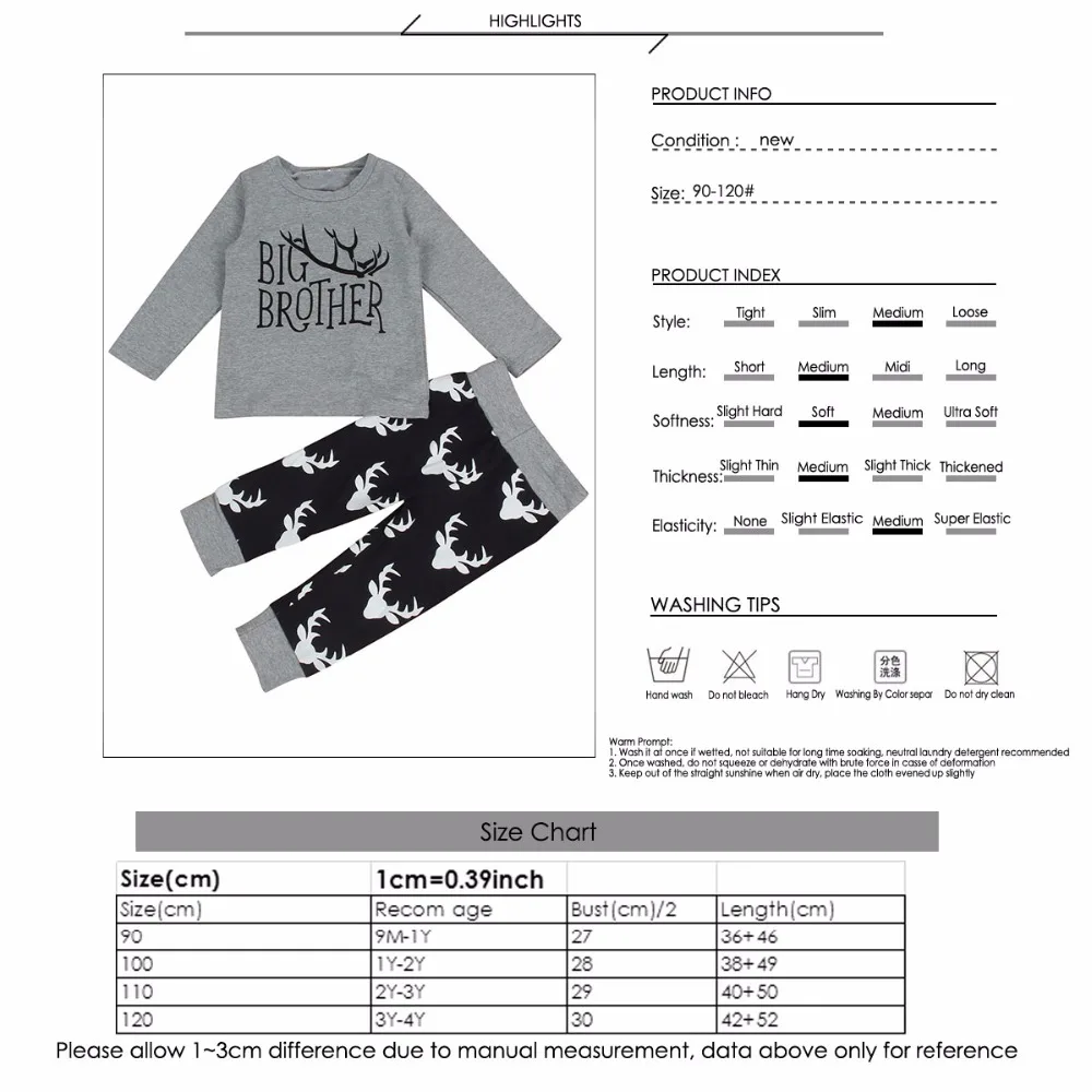 Puseky/ г. Осенняя Одинаковая одежда для братьев комбинезон для маленького братика, футболка Топы+ длинные штаны с оленем, шапка, Одинаковая одежда для всей семьи