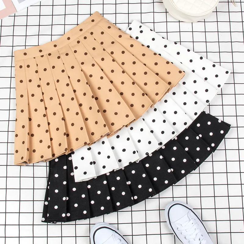 

High Waist A-Line Student Pleated Skirt Chic Wave Point Safety Pants Women Skirt Summer Casual Cheerleader Uniform Perform Skirt