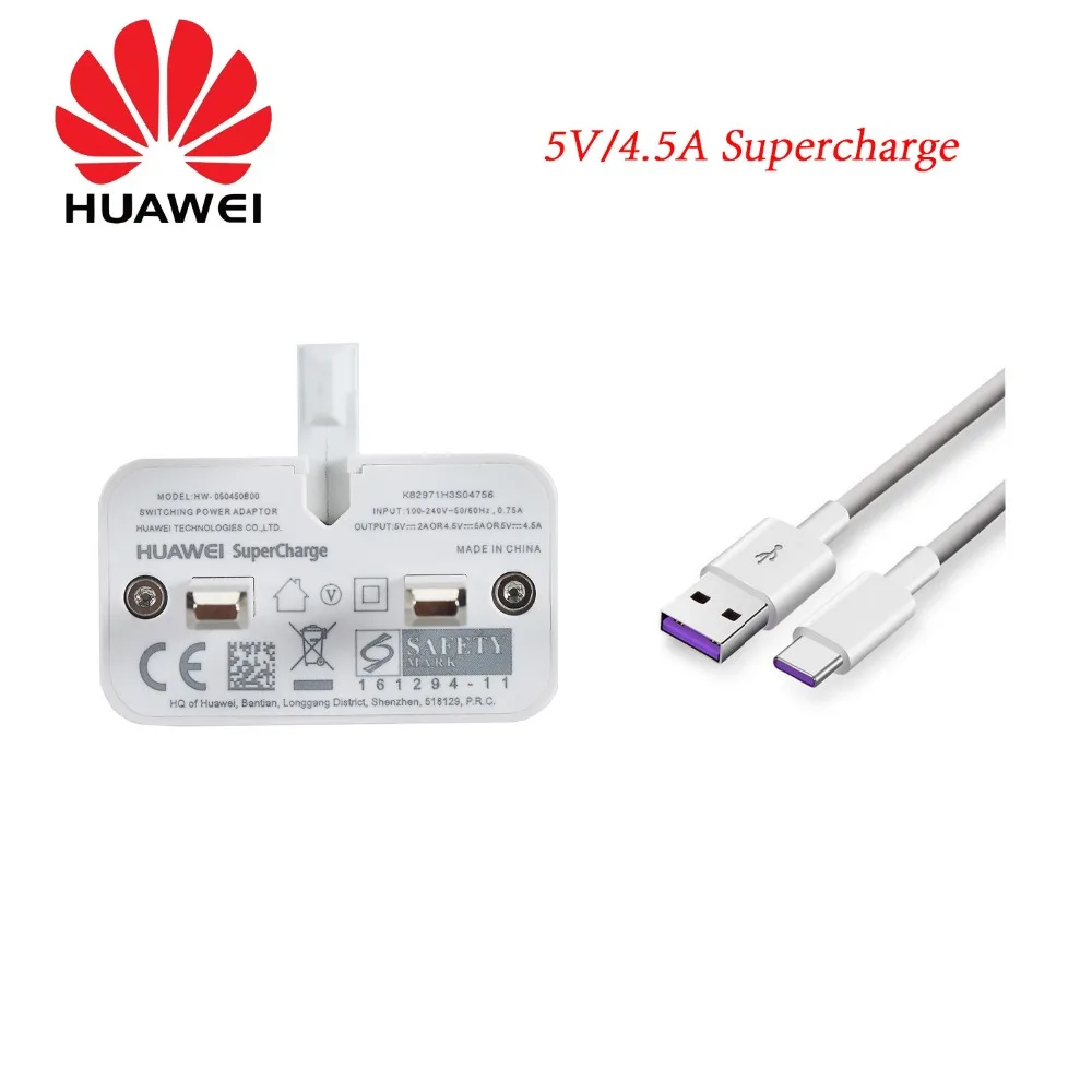 

Original Supercharge 5V 4.5A USB Fast UK Charger Adapter 1M USB 3.1 TYPE C Data Cable For HUAWEI P9 P10/Plus Mate 9 10/ P20 Pro