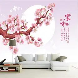 Китайский Стиль 3D фото обои розовый сливы цветы настенные фрески обои для Гостиная спальни фон стенах Home Decor