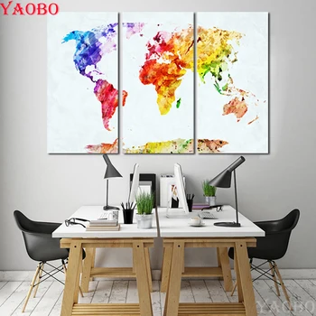 

3 pcs 5D DIY Diamond Painting Watercolor World Map Cross Stitch Diamond Mosaic Full Square Rhinestone Embroidery mosaic Picture