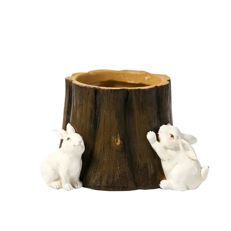 

Abstraction Rabbit Stump Container Statue Animal Pencil Vase Modern Art Resin Craftwork Home Decor Stores L2965