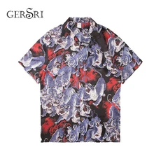Gersri Мужская Летняя Пляжная гавайская рубашка с коротким рукавом размера плюс, рубашки с принтом, мужская повседневная одежда для отдыха, уличная одежда