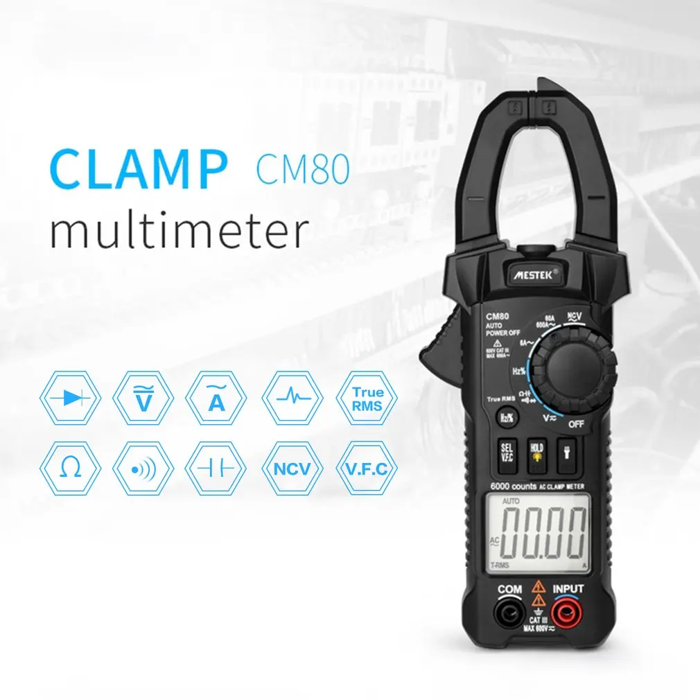 

MESTEK CM80 Digital Clamp Meter True RMS Multimeter 5999 Counts AC/DC Volt Amp Ohm Capacitance Frequency NCV Diode Tester Sale
