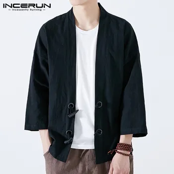 

INCERUN Casual Men Jackets Cardigan Vintage Thin Solid Kimono 2020 Hip-hop Fashion Cotton Chinese Style Men Outerwear Coat M-3XL
