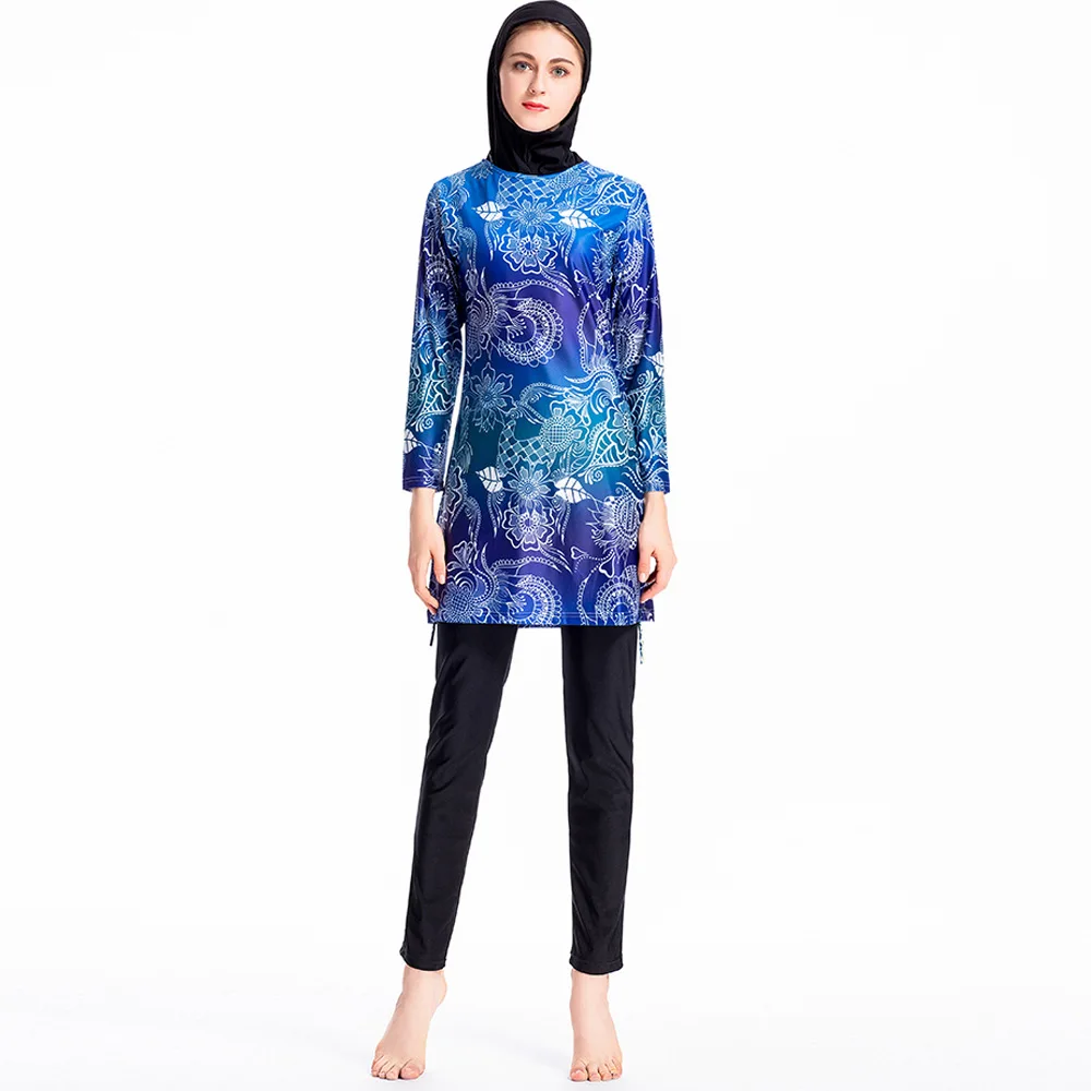 

Muslim Swimwear Women Swimsuit Conservative Pattern Printing Beachwear Three-pieces Large Size S-4XL Islamic Swimming Suit