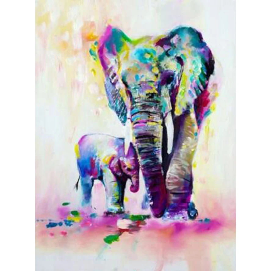 

100% Full 5D Diy Daimond Painting Cross-switch Elephant father and son 3D Square/Round Rhinestones Oil Painting Embroidery