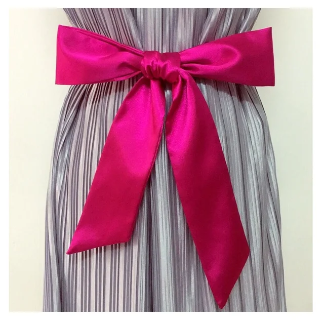 Brand Elegant Pink Fabric Belt For Women Silk Satin Soft Belt Knot Bow