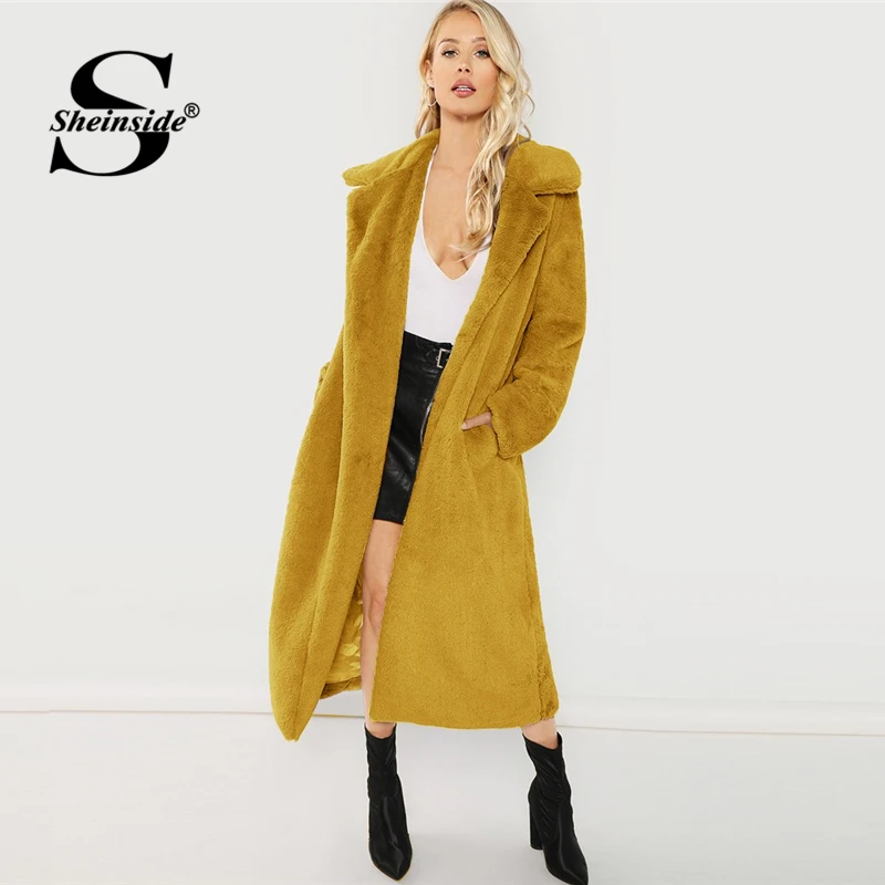 Sheinside Ginger Winter Jacket Women Open Front Faux Fur Teddy Coat