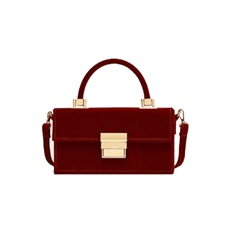 

Ins 2019 New Arrival Bag for Women Corduroy Stylish and Transparent Temperament Box Red Wine Shoulder Bag