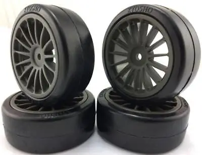 KYOSHO FAZER VEi Black spoke rims drift on road wheels & tires 12mm hex 4 