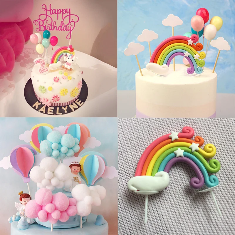 

WEIGAO Rainbow Party Cake Topper Birthday Cakes Decor Cloud Rainbow Happy Birthday Cake Flags Baby Shower Unicorn Party Supplies