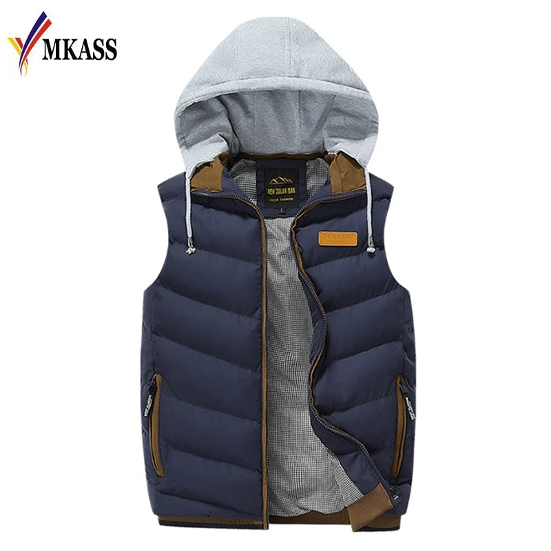 2019 Fashion Men's Vest Winter Men Brand Hooded Vest Male Fashion Cotton-Padded Waistcoat Jacket and Coat Warm Vest Size L-3XL
