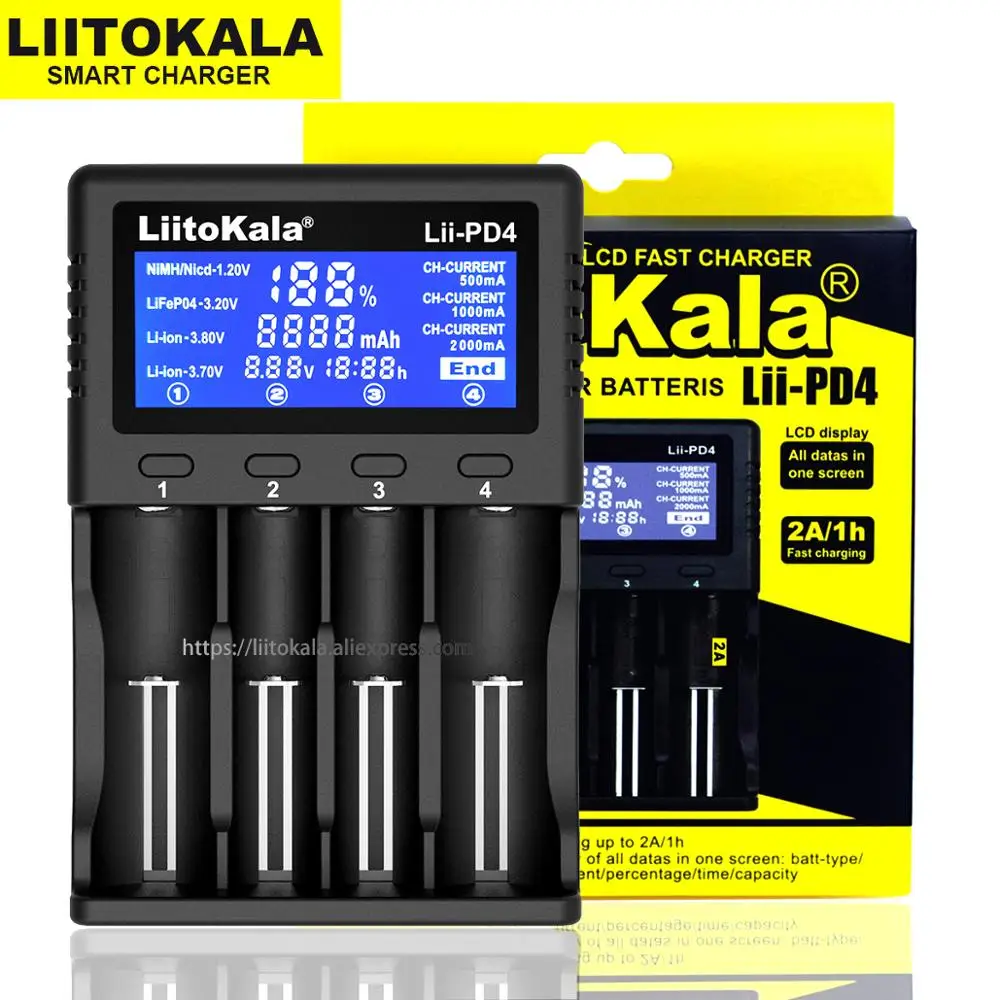 Liitokala Lii-PD4 ЖК-дисплей 3,7 В 18650 18350 18500 16340 21700 20700B 20700 10440 14500 26650 1,2 В AA AAA NiMH литиевая батарея Зарядное устройство