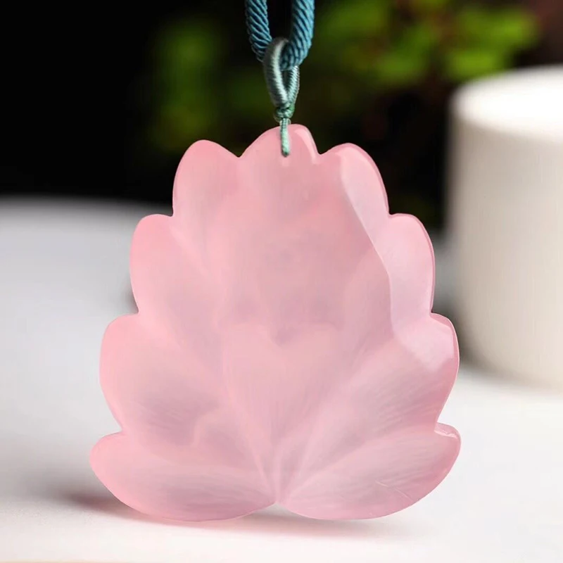Fine Pink Natural Crystal Pendants Hand Carved Nine Tails Fox Sweater chain Necklace Lucky for Women Help Marriage Jewelry | Украшения и